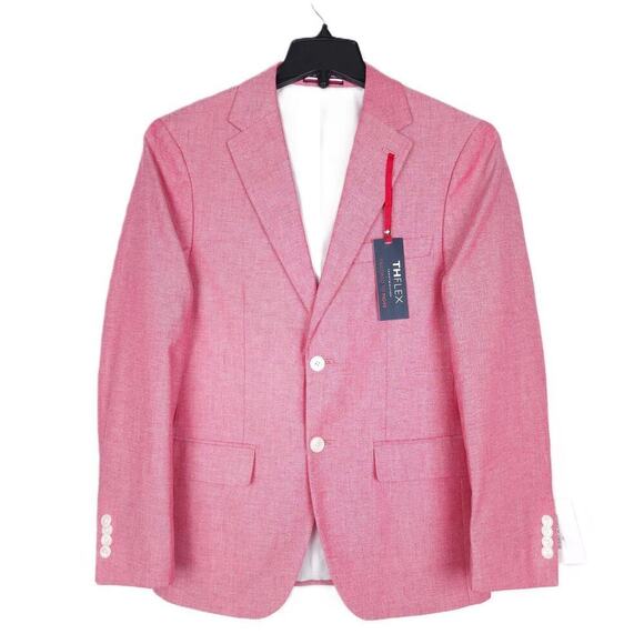 Tommy Hilfiger Other - Tommy Hilfiger Mens Modern Fit Sport Coat Blazer 36S Red Solid Stretch Chambray